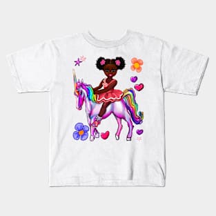 Princess on a unicorn cute black girl African American black princess Kids T-Shirt